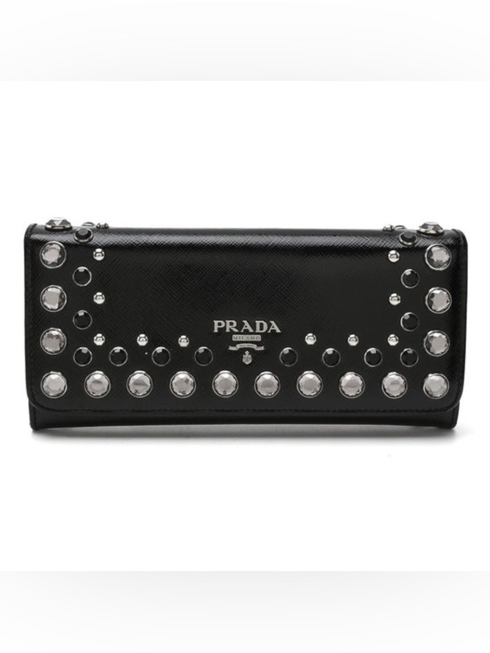Prada Black Saffiano Vernice Crystal Wallet